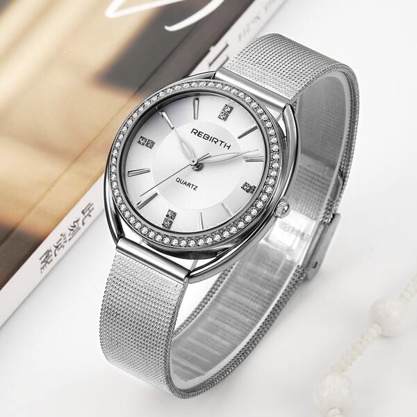 

Rhinestone Decor Mesh Strap Quartz Watch