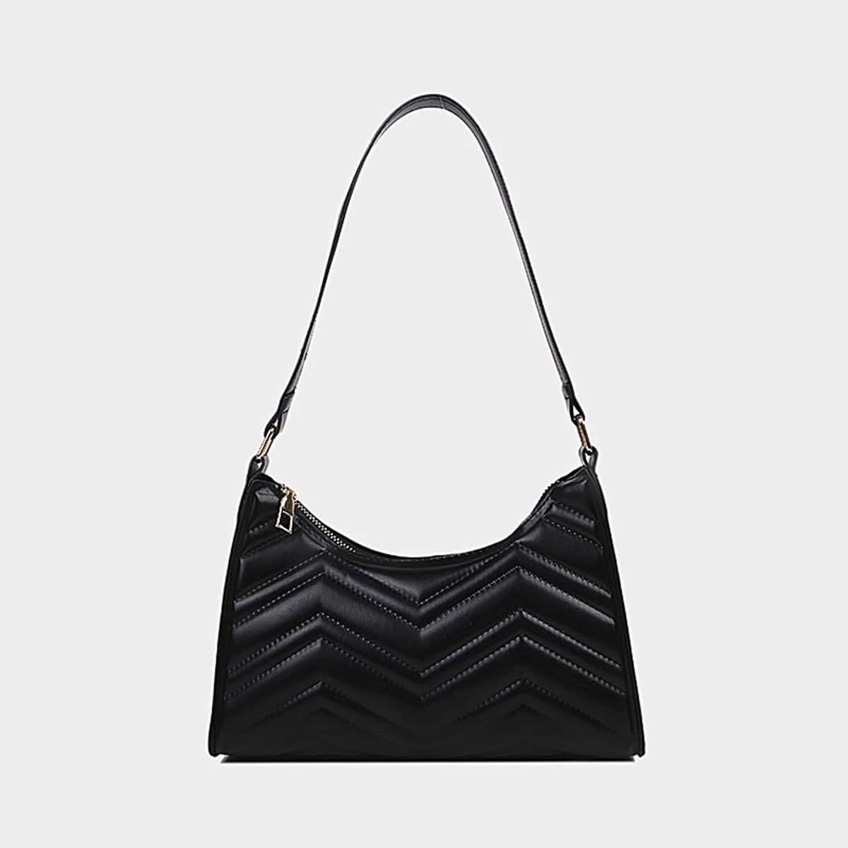 

Chevron Baguette Bag, Black
