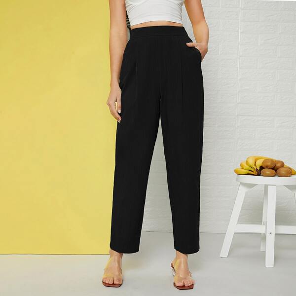 

Fold Pleated Detail Pants, Black