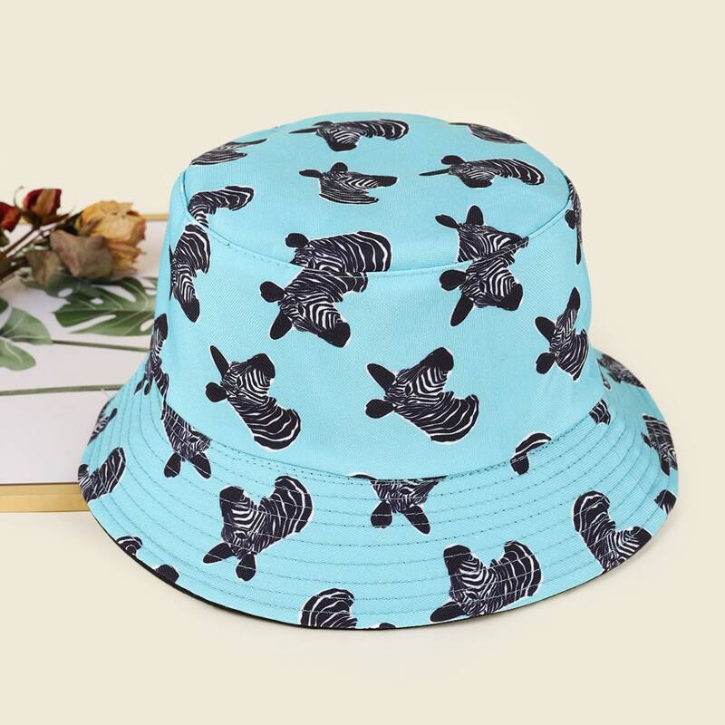 

Zebra Pattern Bucket Hat, Blue