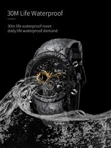 BIDEN Biden Watch Men's Large Dial Watch Chronograph 3D Carved Dragon Waterproof Sports Quartz Watch Elegant Men's Gift, Silicone Strap+Box