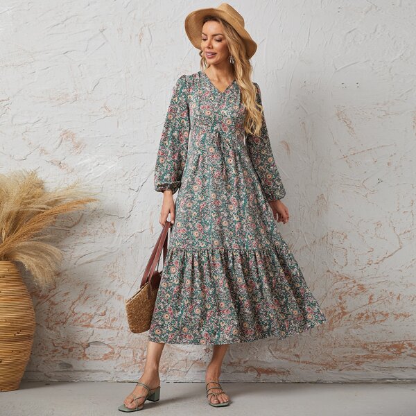 

Paisley Print Ruffle Hem A-line Dress, Multicolor
