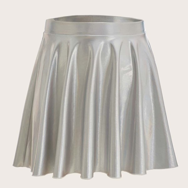 

Plus Solid PU Leather Skirt, Silver