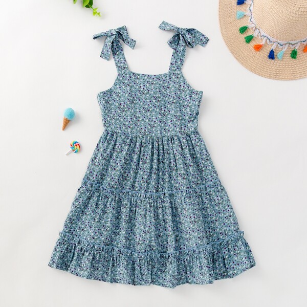 

Toddler Girls Ditsy Floral Print Ruffle Hem Cami Dress, Blue
