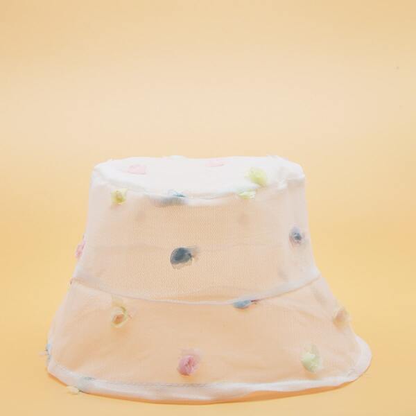 

Toddler Girls Mesh Flower Decor Bucket Hat, White