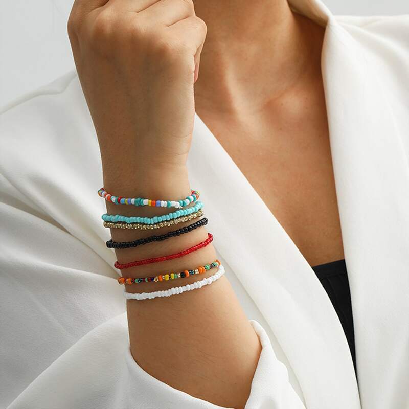 

7pcs Colorful Beaded Bracelet, Multicolor