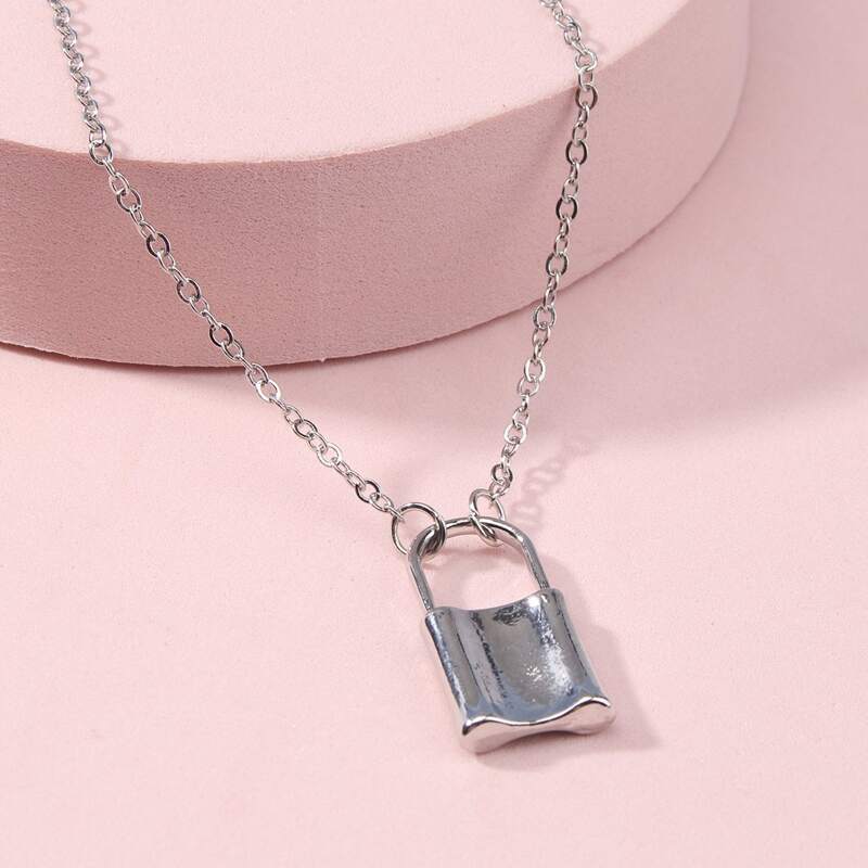 

Lock Pendant Necklace, Silver
