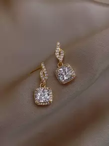 Andkiss 1 Pair Geometric Rhinestone Earrings (Note: This Product Has 2 Random Styles) - Yellow Gold - View 1