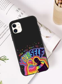 Figure & Slogan Graphic Phone Case