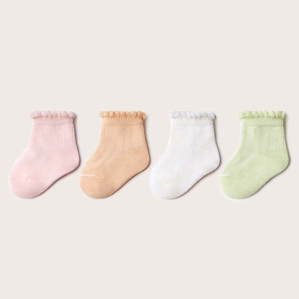 

4pairs Baby Plain Socks, Multicolor