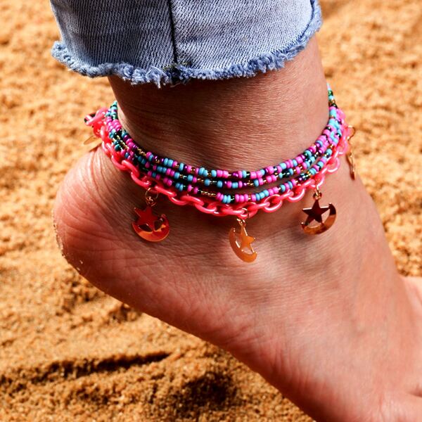 

2pcs Star & Moon Charm Anklet, Multicolor
