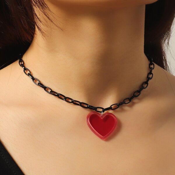 

Heart Charm Necklace, Red