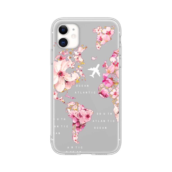 

Flower & Map Print Phone Case, Multicolor