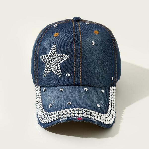 

Rhinestone Decor Baseball Cap, Blue
