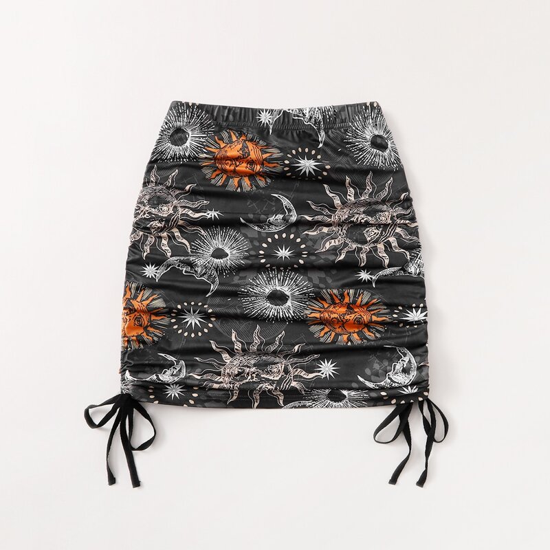 

Sun & Moon Graphic Drawstring Skirt, Multicolor