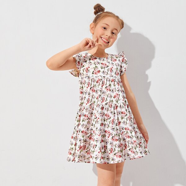 

Girls Ruffle Trim Floral Smock Dress, Multicolor