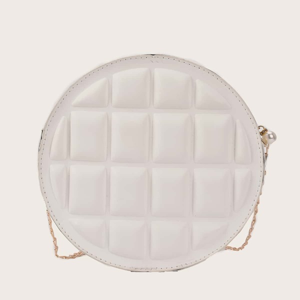 

Plaid Embossed Circle Bag, White