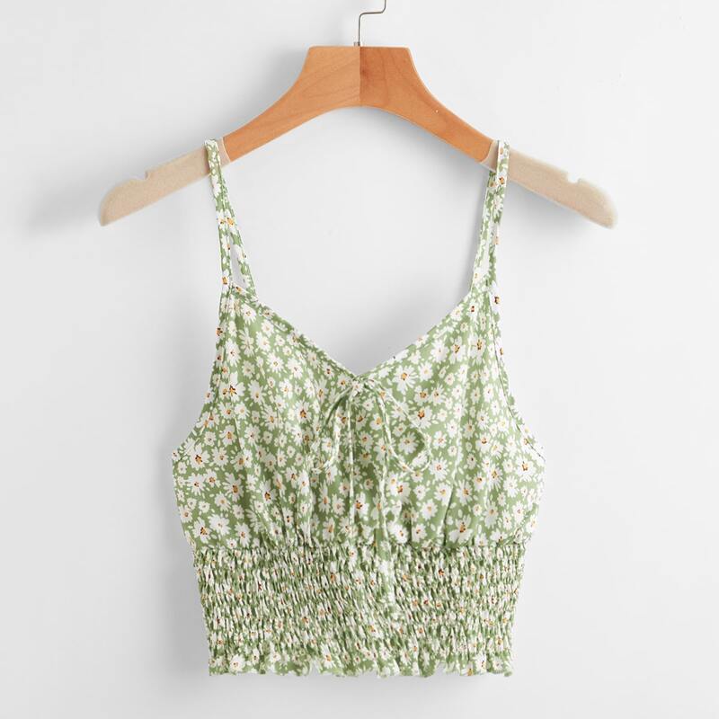 

Ditsy Floral Shirred Cami, Lime green