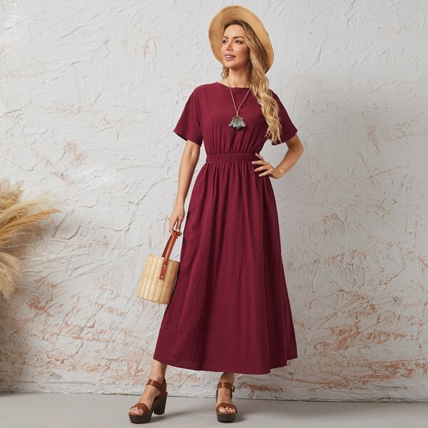 

Batwing Sleeve Solid Dress, Burgundy