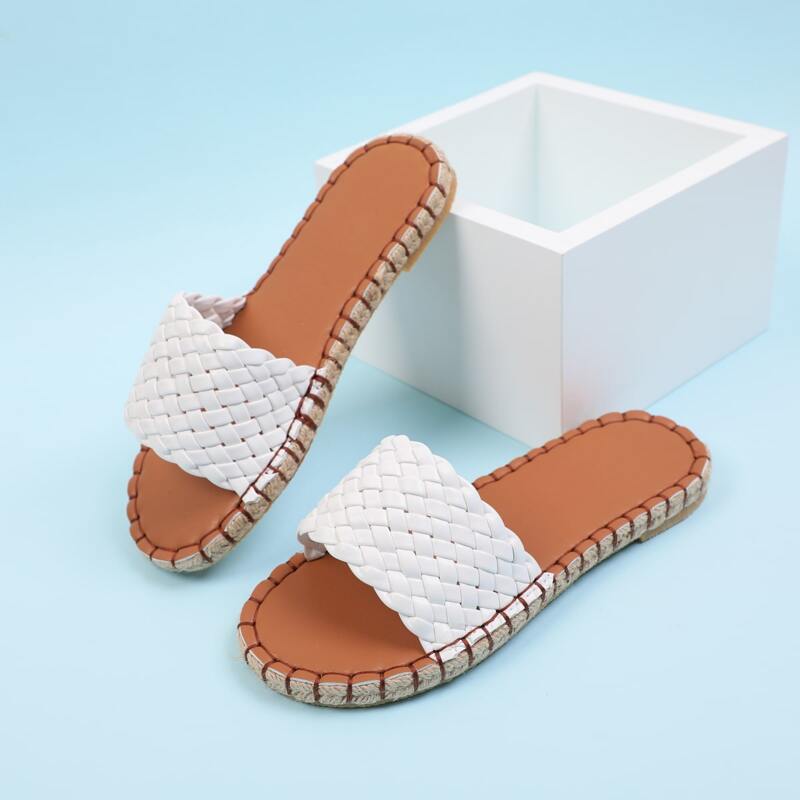 

Braided Wide Band Slide Sandals, White