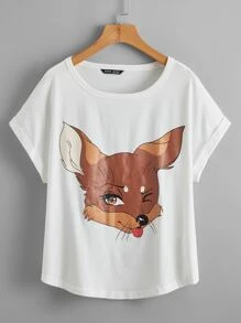 SHEIN 卡通圖案捲邊衣 - 白色 - 查看 1