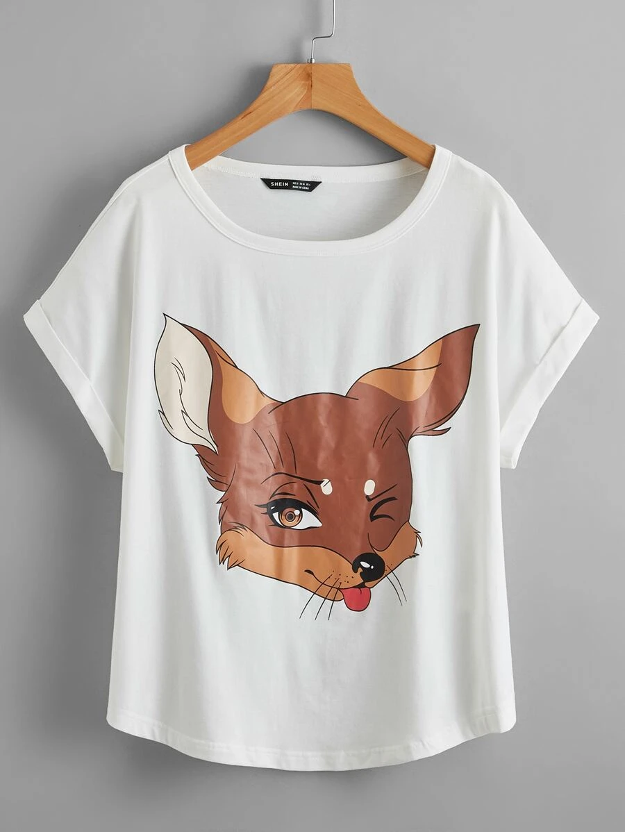 SHEIN 卡通圖案捲邊衣 - 白色 - 查看 1