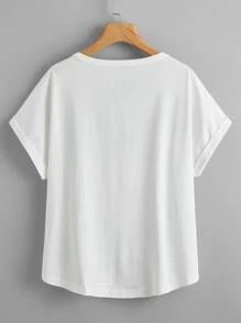 SHEIN 卡通圖案捲邊衣 - 白色 - 查看 2