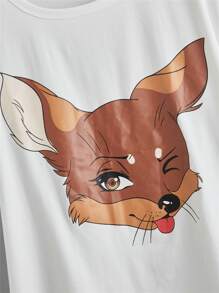 SHEIN 卡通圖案捲邊衣 - 白色 - 查看 3