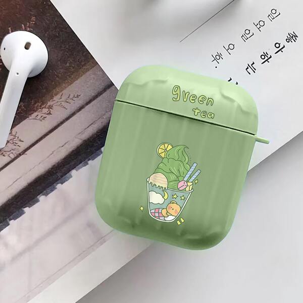 

Чехол для Airpods с текстовым и мультипликационным принтом, Зелёный