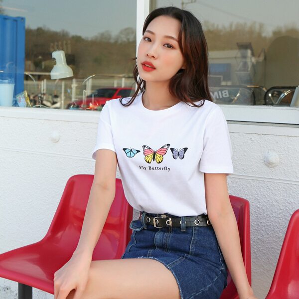 

Butterfly & Slogan Graphic Tee, White