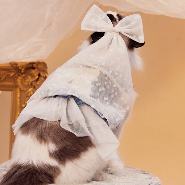 

1pc Bow Decor Pet Wedding Veil, White