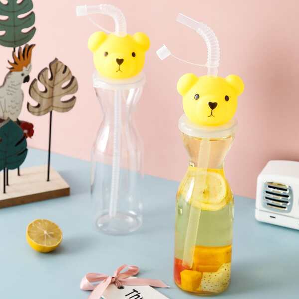 

1pc Cartoon Bear Straw Bottle, Yellow