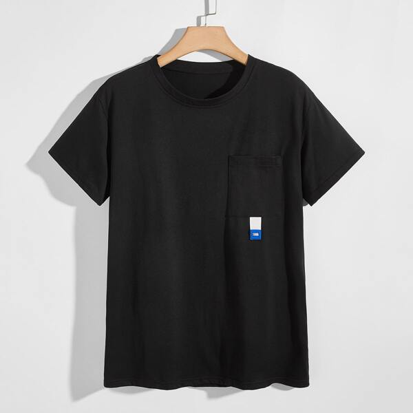 

Men Number Patched Crew Neck Tee, Black