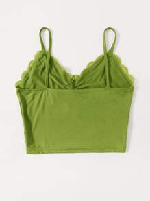 SHEIN EZwear Top de tirantes fruncido con encaje en contraste - Verde Lima - Ver 2