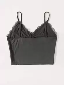 Muchica Contrast Lace Ruched Cami Top - Dark Grey - View 2