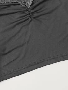Muchica Contrast Lace Ruched Cami Top - Dark Grey - View 5
