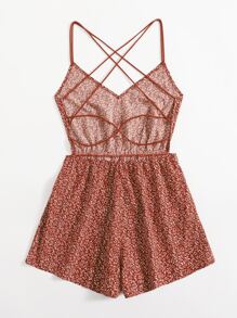 Soleia 滿版圖案十字交叉吊帶連身短褲 - 彩色 - 查看 3