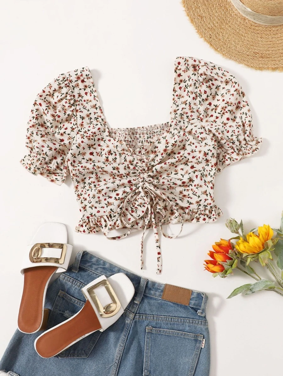 Soleia Áo sơ mi Xù Họa tiết hoa Boho - Nhiều màu - Xem 1