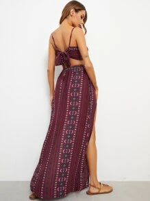 SHEIN VCAY Tie Backless Crop Cami Top & M-slit Thigh Skirt Set