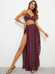 SHEIN VCAY Tie Backless Crop Cami Top & M-slit Thigh Skirt Set