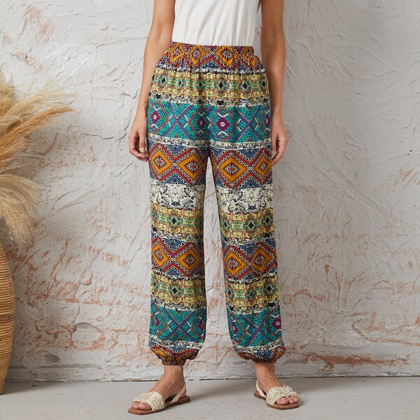 

Geo Print Lantern Leg Pants, Multicolor