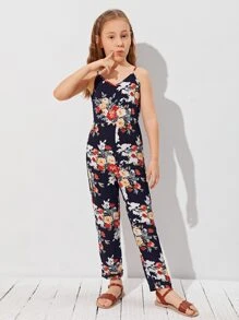 SHEIN Girls Floral Print Slip Jumpsuit - Multicolor - View 1