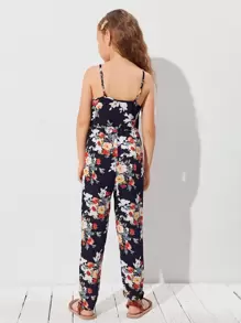 SHEIN Girls Floral Print Slip Jumpsuit - Multicolor - View 2