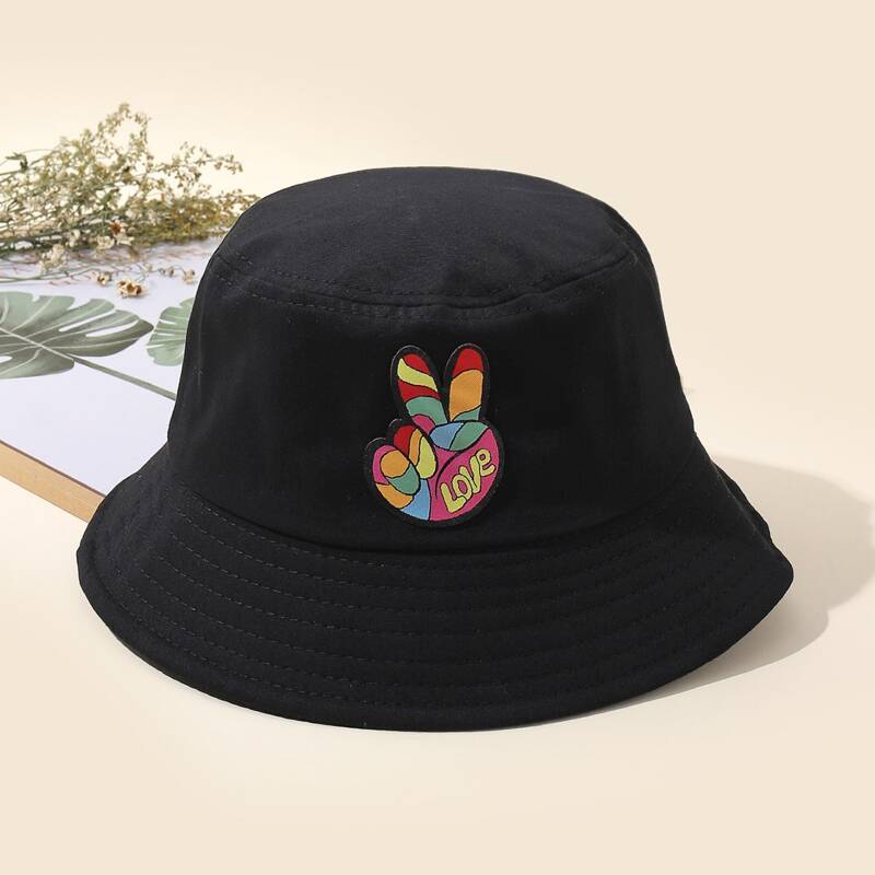 

Gesture Embroidery Bucket Hat, Black