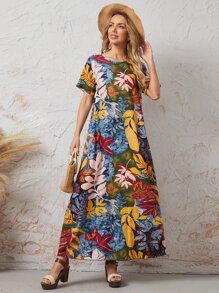 SHEIN Botanical Print Tunic Dress - Multicolor - View 3