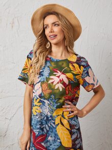 SHEIN Botanical Print Tunic Dress - Multicolor - View 5