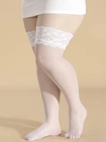 Plus Size Over The Knee Socks - White - View 2
