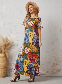 SHEIN Botanical Print Tunic Dress - Multicolor - View 4