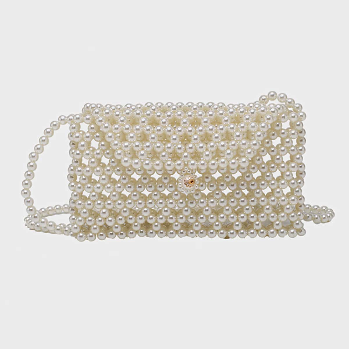 

Faux Pearl Beaded Crossbody Bag, Beige