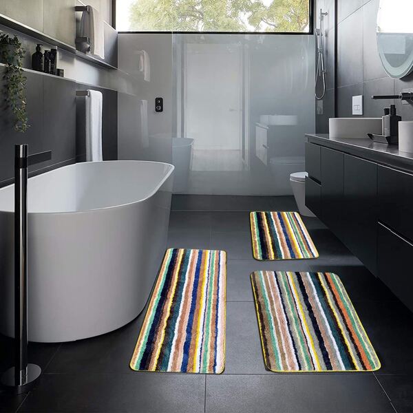 

1pc Striped Pattern Bath Mat, Multicolor